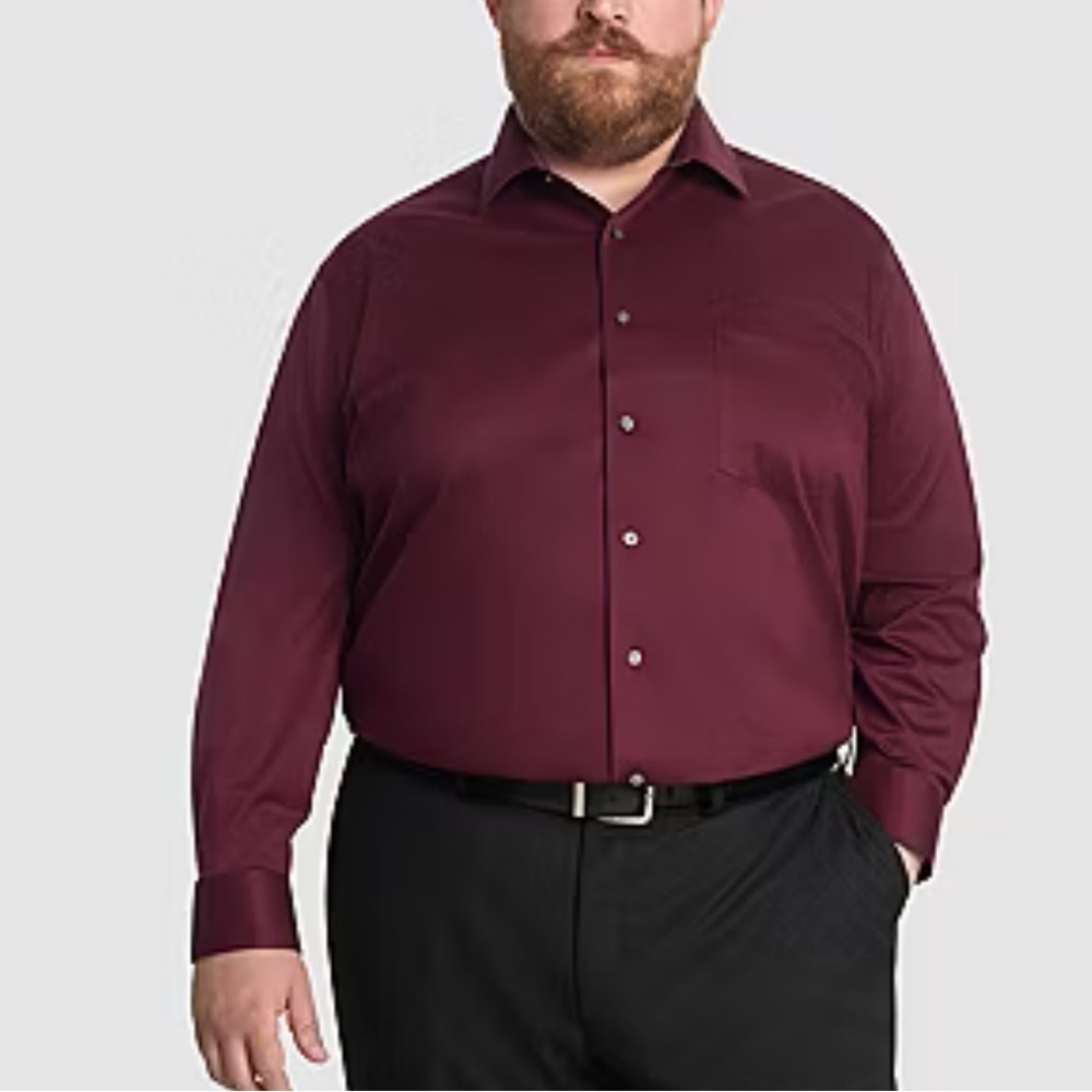 Van Heusen Men's Comfort Performance Burgundy Shirt Sz 20 Big Fit 34/35